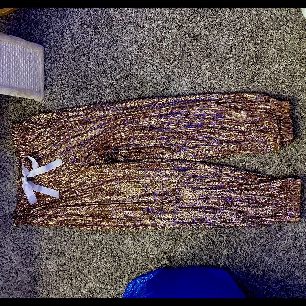 NightMoves Rose Gold Sequin Drawstring Harem Pants